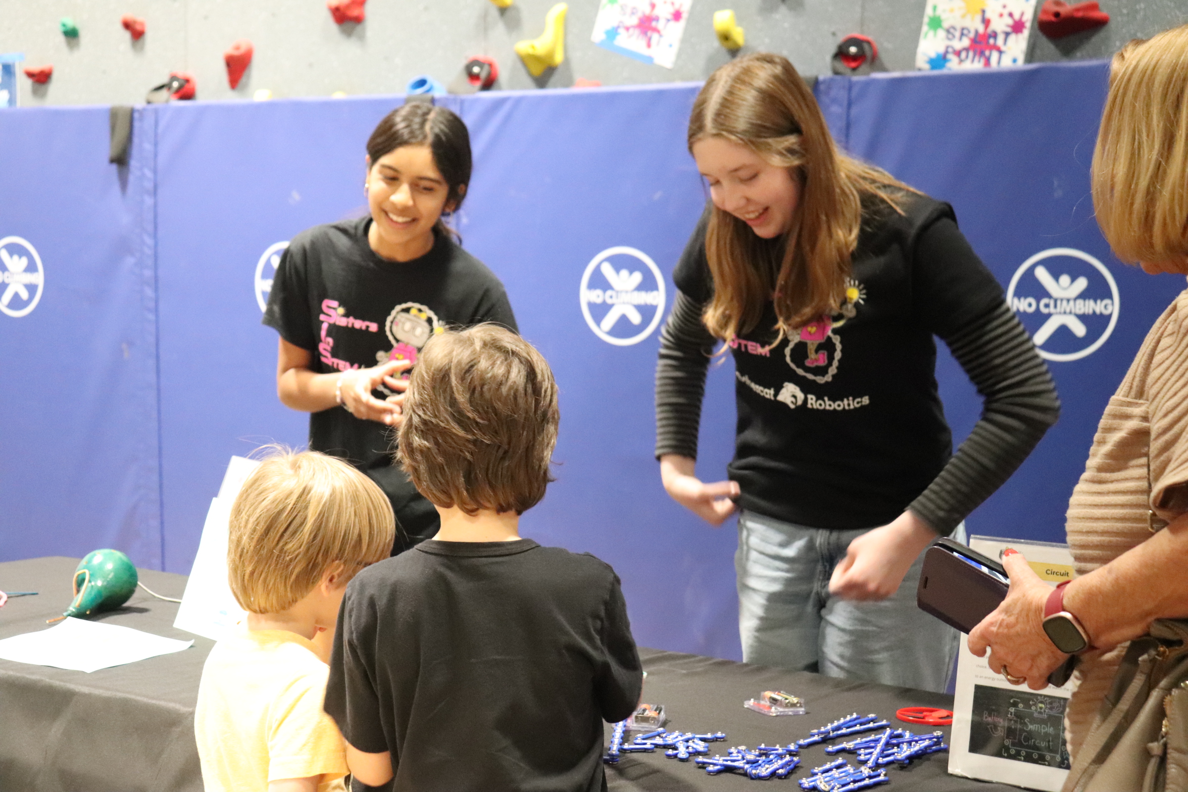 SiS members teaching kids about circuits at a STEM fair